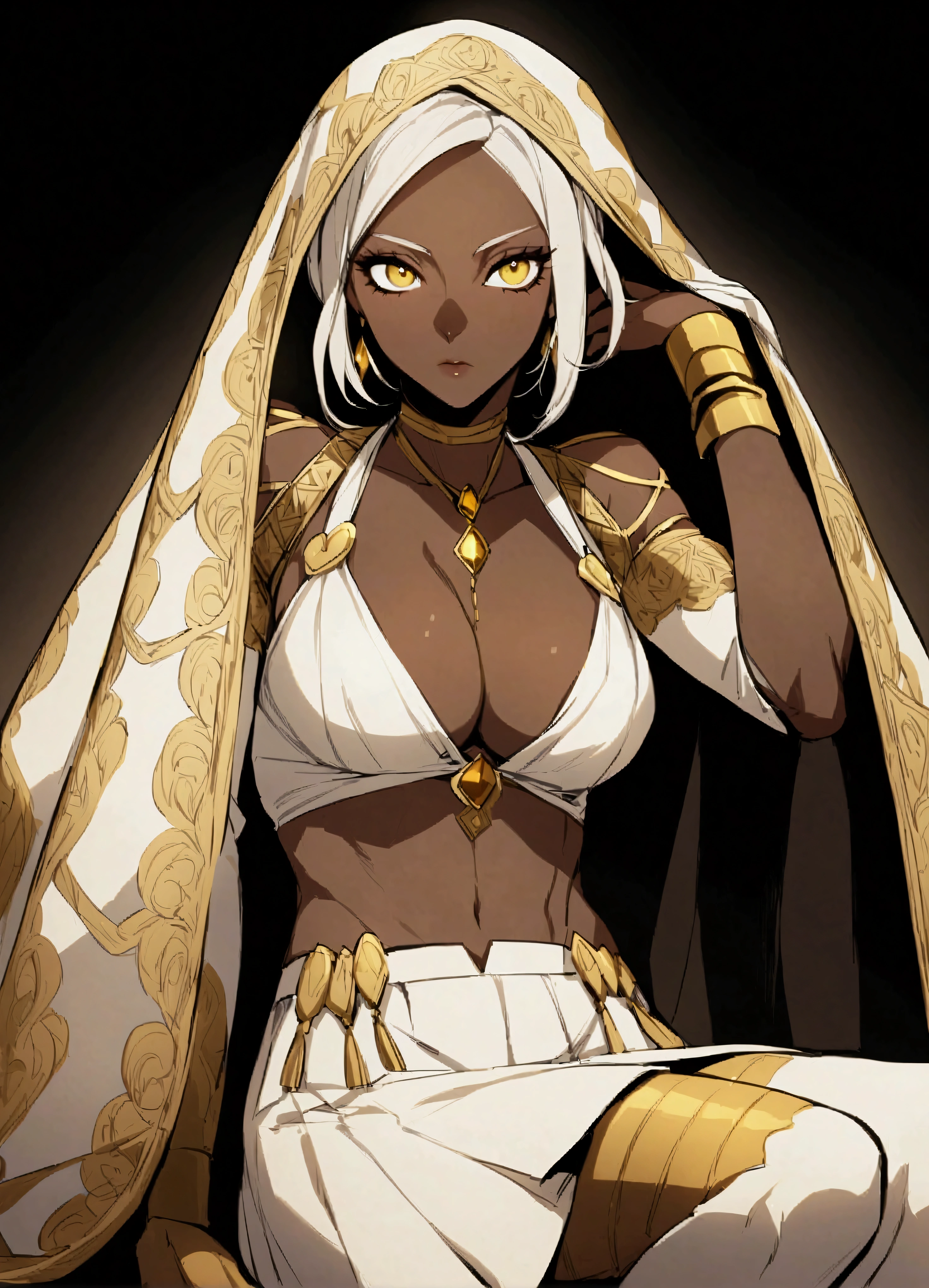 ,Sexy with bikini Costume clothes for medium muscular dark skinned woman, short white hair tied in a ponytail, Eyes red, yellow jacket, black cargo pants, drawing the race: ten mens (with enhanced characteristics Genre: Feminine woman appearance: Dark skin and medium muscular Short white hair spiked up, similar to the style "porcupine hair" eerie glowing red eyes, emanating power Wearing the black jacket characteristic of High-Level Hunters, with gold detailsTight black cargo pants, with black combat boots Accessories: black fingerless gloves, revealing sharp claw marks Magic dagger floating next to his right hand, giving off a slightly bluish aura Lips are smooth or colored, fundo preto Simpler, minimalism, monotonous, paletas de cores Simpler, to clean, sharp designs, fluid silhouettes, skirts and tight pants, high-waisted skirts and pants, vestidos Simpler, shirts and blouses, asymmetric, geometric, Elegant, luxurious materials and designs, Simpler, Minimum accessories, tail((Additional Detail: in the beach setting sitting on a Simpler chair , She is very muscular, Simpler, long breasts, Lumiere, Simpler,Simpler smile details Simpler qualification in details beautiful Simpler round Iris ball ,.(( Additional eye details :forma: Eye shapes vary greatly, but generally have rounded and curvy contours. This softness contributes to the overall aesthetics of the "cuteness" and young people often associated with anime.
Iris: Iris colors are vibrant and varied, ranging from natural tones like brown and blue to fantasy colors like pink, green and purple. This variety contributes to the creation of visually appealing and distinct characters...
sheen: Olhos de anime frequentemente apresentam um brilho ou reflexo de Lumiere, which gives them a lively and dynamic appearance. This glow can be used to highLumiere the character'emotion or to draw attention to a specific point in the scene..))