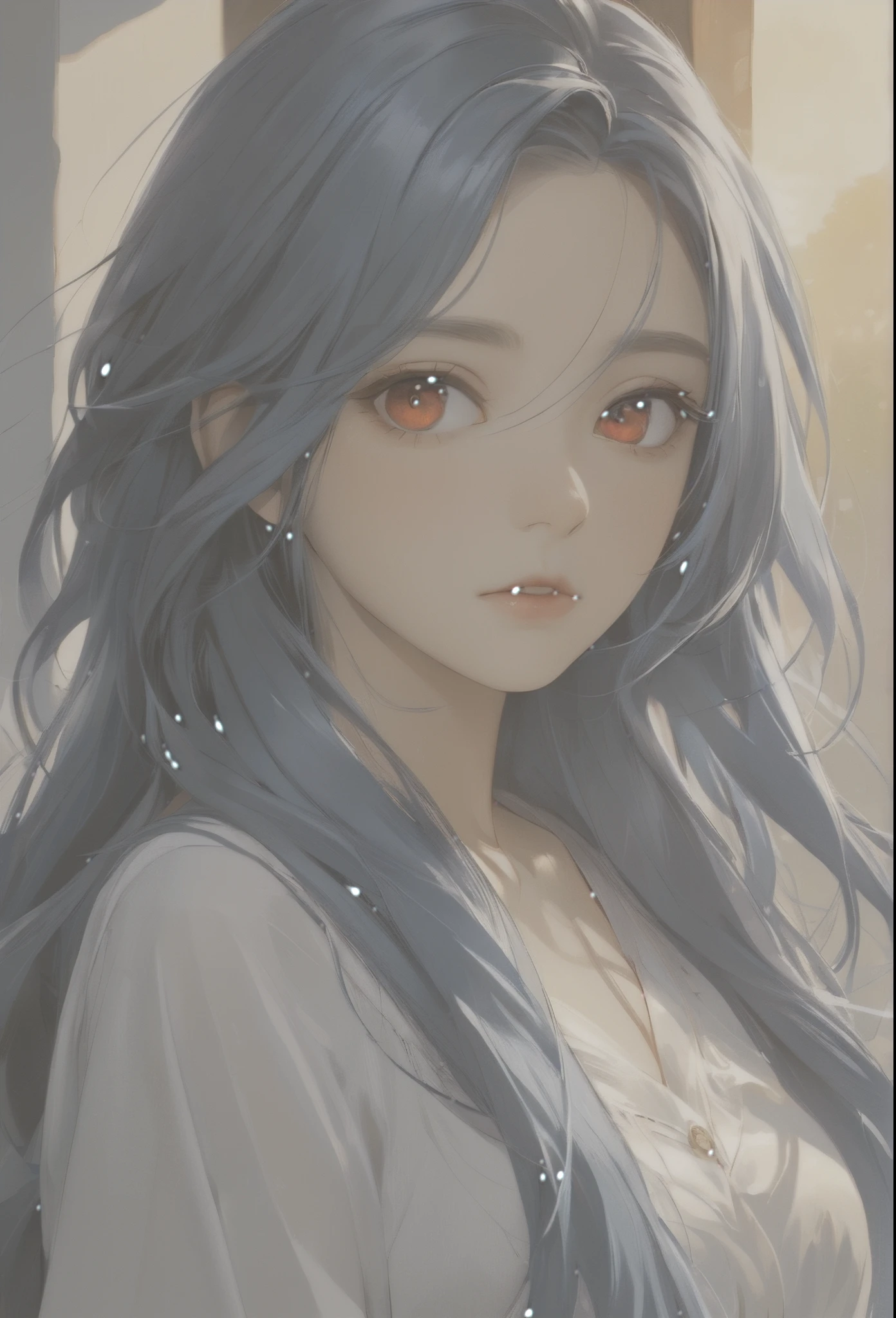 masterpiece , morning , close , beauty , Blue Hair , Middle parted hair, Red eyes , Long Hair