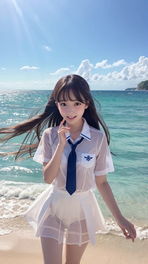 Cute Girls､high school girl､Idol､uniform､See-through､Ocean､Sandy Beach､Fluttering in the wind