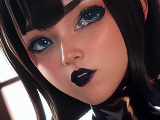 Girl ,full body 1.2 slim and seductive posing sexy, exposed in closeup and detailed perfect with gothic makeup voluminous lips blue eyes
