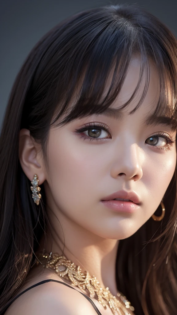 a intricate detailed portrait of Roseanne from Blackpink, 1girl, beautiful detailed eyes, beautiful detailed lips, extremely detailed face, longeyelashes, glamorous elegant pose, high fashion, luxury jewelry, soft dramatic lighting, cinematic camera angle, dark moody color palette, high contrast, photorealistic, (best quality,4k,8k,highres,masterpiece:1.2),ultra-detailed,(realistic,photorealistic,photo-realistic:1.37)