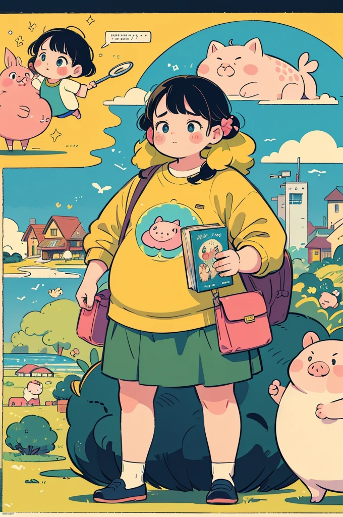 (masterpiece, best quality,ultra highres),(collage art),flat color,fat pig(200kg) standing at savanna,cute,nostalgic melancholic artwork,magazine collage, inspired by Victo Ngai cmyk palette, contemporary artistic collage,