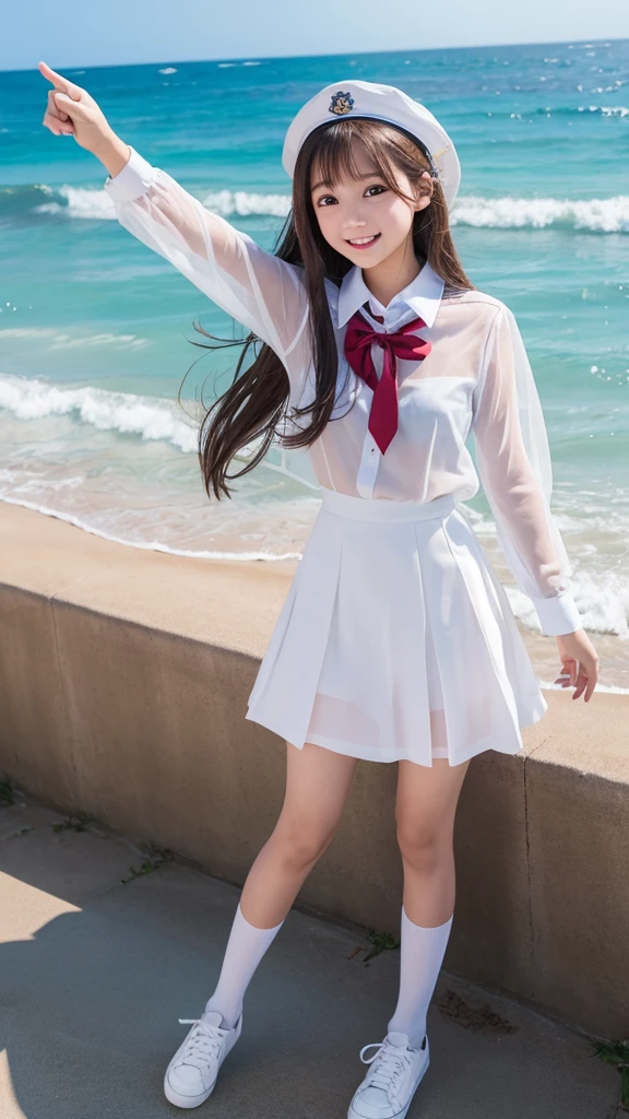 Cute Girls､high school girl､uniform､Idol､See-through､Ocean､Sandy Beach､Fluttering in the wind