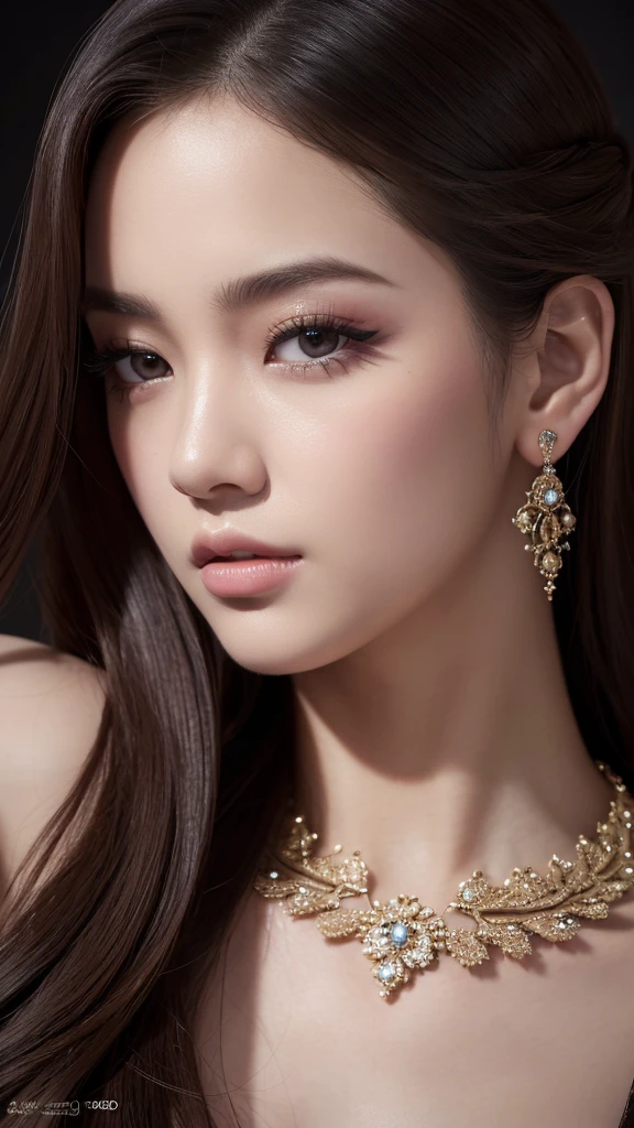 a intricate detailed portrait of Rose from Blackpink, 1girl, beautiful detailed eyes, beautiful detailed lips, extremely detailed face, longeyelashes, glamorous elegant pose, high fashion, luxury jewelry, soft dramatic lighting, cinematic camera angle, dark moody color palette, high contrast, photorealistic, (best quality,4k,8k,highres,masterpiece:1.2),ultra-detailed,(realistic,photorealistic,photo-realistic:1.37)