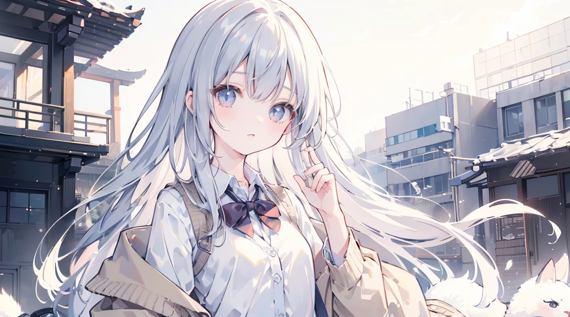 (Long Hair, bangs:1.2),(Wear a cardigan over a collared shirt:1.2),1 girl,Japanese,21 years old,(Small breasts:1.3),(Highest quality,masterpiece:1.3,超A high resolution,),(Ultra-detailed,Caustics),(Photorealistic:1.4,RAW shooting,)Ultra-Realistic Capture,Very detailed,High resolution 16K human skin close-up。 Natural skin texture、,Pores、、It needs to be detailed enough to be easily identifiable。 Skin should be even-toned and healthy looking。 Use natural light and colour, Sad expression, Looking at the camera, Perfect dynamic composition, Outdoor