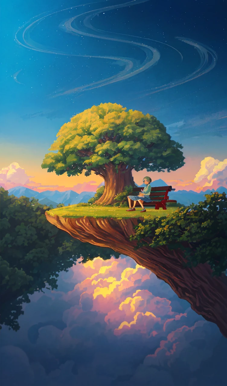 **A cute 20-year-old woman with short hair slightly blowing in the wind is sitting on a park bench, drinking from a can of beer. Next to her sits a white dog. There are tree shadows, streetlamp lights, and tall buildings in the distance, Synthwave, tropical sunset, Retrofuturism, DVD screengrab from studio ghibli movie, by Hayao Miyazaki, retro anime --ar 3:4 --v 6.0** - Image #1 <