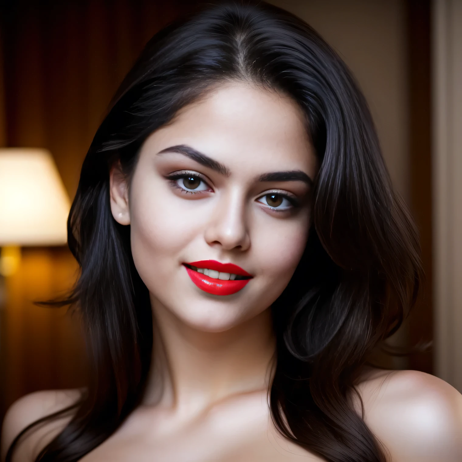 realistic,nude, no cloths,seductive smile,,Ultra realistic cinematic soft light and ultra detailed red hour portrait,1girl in, age19, Solo, Long hair, Colossal , Looking at Viewer, black hair, Brown eyes, Full body, Realistic, A sexy, 4K, max quality, small breasts, super sharp image, 8K, beautiful pose, playboy model, photo session, red lips, headshot, masterpiece, sex bomb, kashmiri, detailed body, chewing lips, highly detailed, seducing, seductive,face only, perfect lightening, white skin, good bright lightening,garden