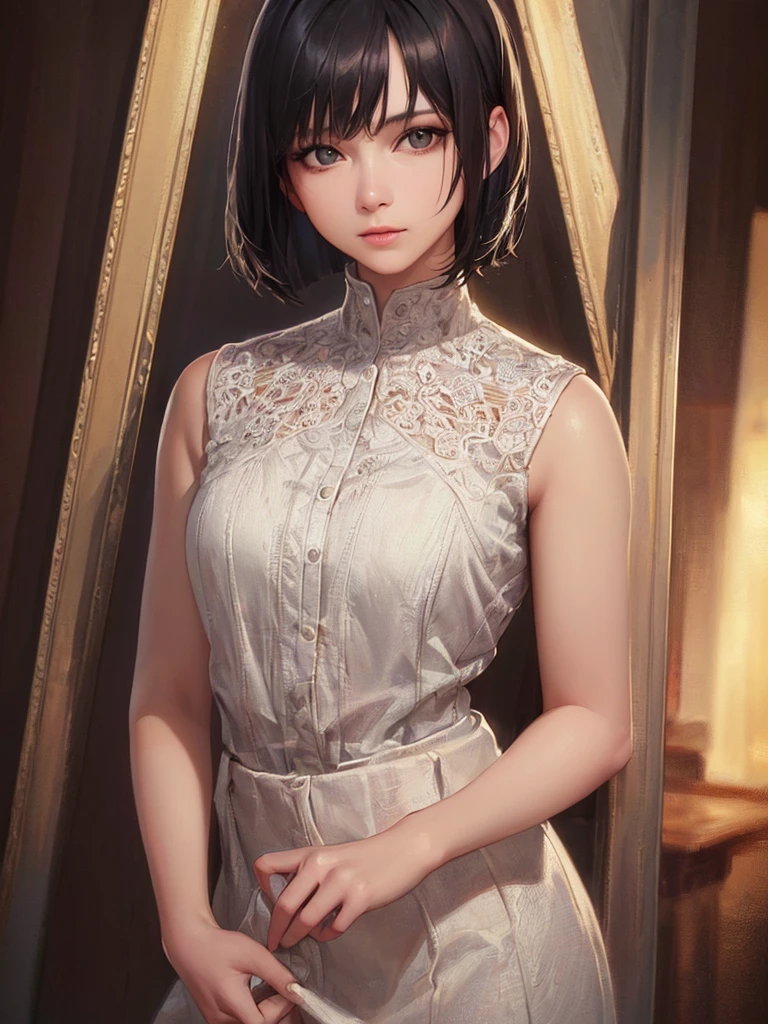(Highest quality、8k、32K、masterpiece)、(Realistic)、(Realistic:1.2)、(High resolution)、Very detailed、Very beautiful face and eyes、(((Women's Solo Shot)))、Tight waist、(Highest quality、Attention to detail、Rich skin detail)、(Highest quality、8k、Oil paints:1.2)、(Realistic、Realistic:1.37)、Bright colors、(((Cowboy Shot)))、(((Bob Hair)))、(((Medium Hair)))、(((It's a really fun atmosphere)))、((smile))、(((Friendly)))、(((Brown Hair)))、((Collared short-sleeved shirt, Sailor suit, Navy blue checkered pleated skirt, Red tie), )、(((Park during the day)))、(((Waving right hand)))、(((You can see the Ferris wheel)))、(((I'm at the amusement park)))、(((Teeth are visible)))