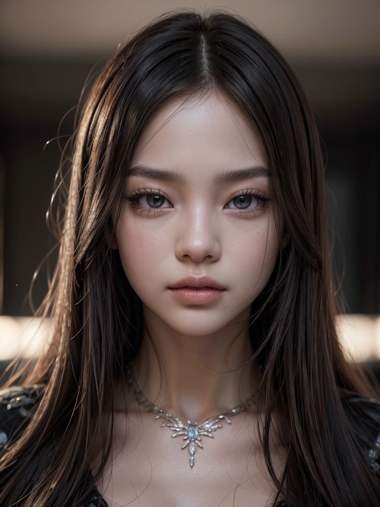 a intricate detailed portrait of Jennie from Blackpink, 1girl, beautiful detailed eyes, beautiful detailed lips, extremely detailed face, longeyelashes, glamorous elegant pose, high fashion, luxury jewelry, soft dramatic lighting, cinematic camera angle, dark moody color palette, high contrast, photorealistic, (best quality,4k,8k,highres,masterpiece:1.2),ultra-detailed,(realistic,photorealistic,photo-realistic:1.37)