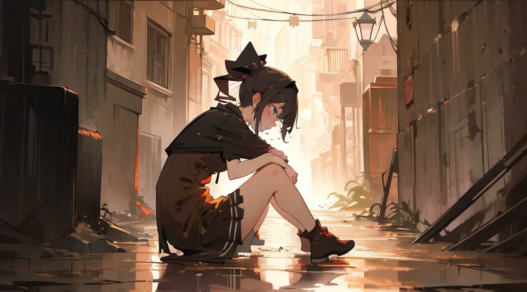 (masterpiece:1.3), (the best quality:1.2),
masterpiece,night,(dark alley),dire backgroud,Cluttered street,Rainy
(1 girl), (solo), Knee hugging sitting,acousticguitar