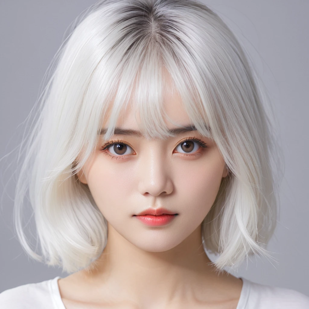 1 girl,Solo,High lightness,High Saturation,White hair,portrait,masterpiece,best quality,very aesthetic,absurdres,(hair over eye)