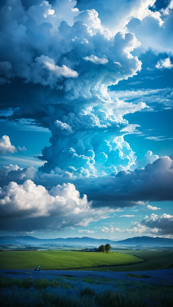 High resolution,Highest quality,Cumulonimbus,countryside,Fantasy,Blue World