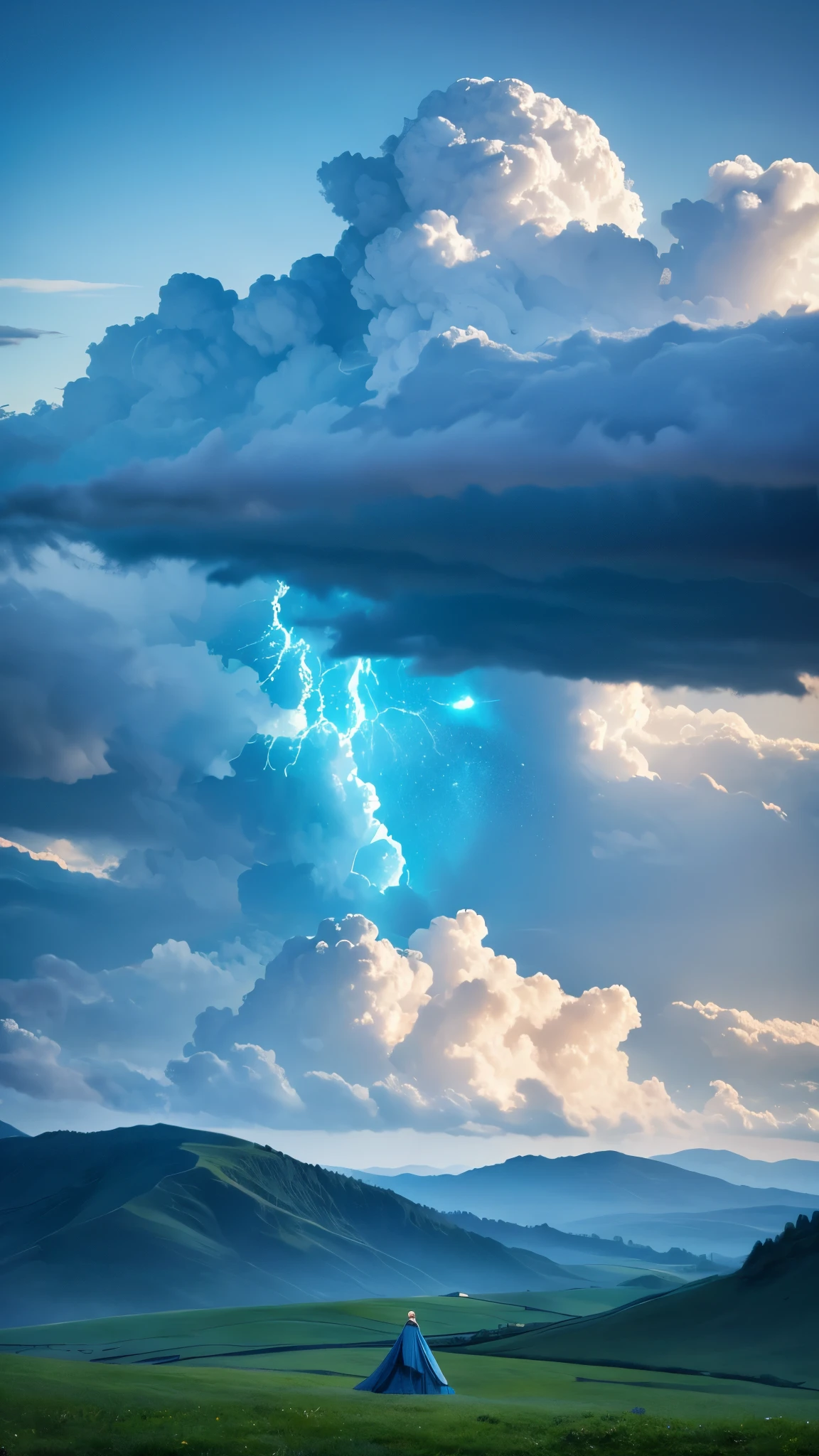 High resolution,Highest quality,Cumulonimbus,countryside,Fantasy,Blue World