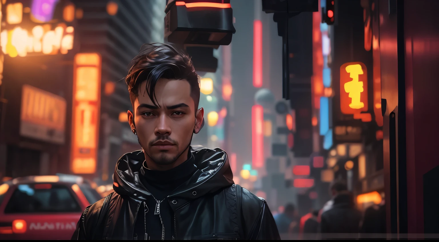 a man standing in the street citizen cyberpunk, change the background standing in the night club and full body length