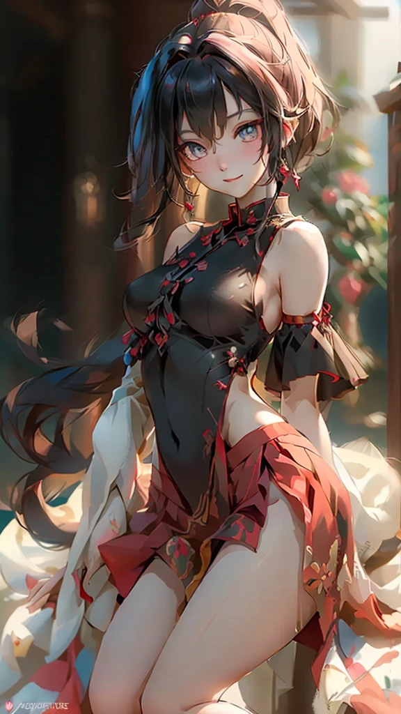 Yes_Shrine maiden, ((Bare shoulders)), ((Full breasts)), ((The skirt is very short)), ((Sexy legs)), ((Shot in the knee)), ((permanent, Elegant Posture)), beauty, Practical, Fashion Girl, Red lips, Become a, Exquisite makeup, big eyes, beauty的, (best quality, masterpiece:1.2), Extremely detailed, (Practical:1.37), ((Random Scenes, Random shooting angle)), ((Sexy long legs)), Young and energetic, Charming model, (Exquisite eyes, Delicate lips), Show a bright smile, Create stunning girl images, warm color, Extremely saturated colors, Official Art, Extremely detailed的 CG, Unity 8K wallpaper, (High Dynamic Range :1.4), (Atmosphere),(Soft colors), (Natural skin texture, ultra-Practical, Soft Light, sharp),(Very detailed), night, moonlight