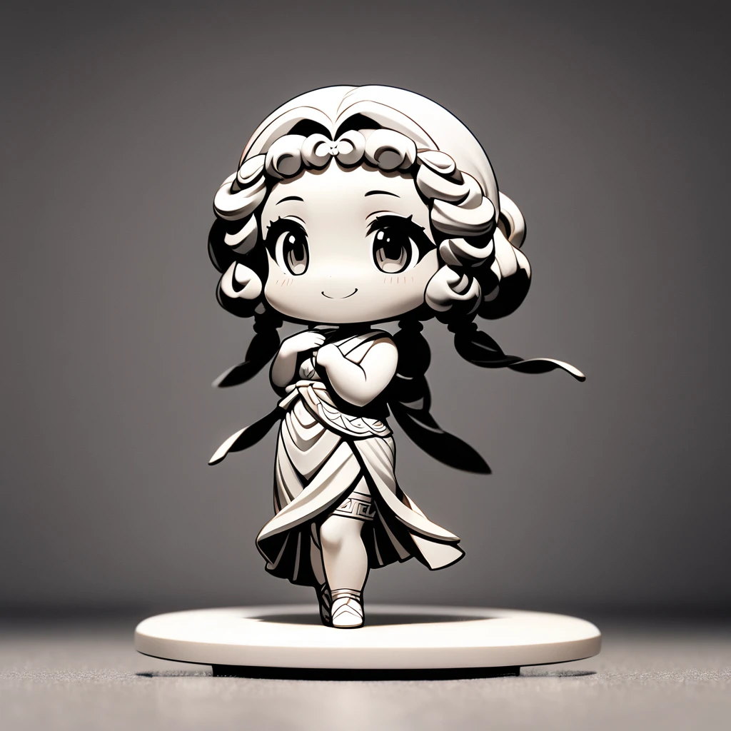ultra-small deformation, Chibi Cute, 1girl, solo, full body, Venus de Milo statue, the ancient Greek female statue, smile, wearing the ancient Greek female clothes, High contrast and vivid color, background is the ancient Greek atmosphere