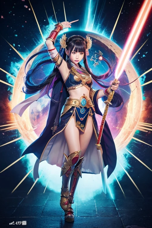 Japanese women God One face, six arms sword Orb gun Hoko Staff