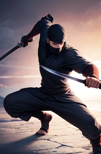 Ninja holding a sword,Highest quality,Realistic photos,whole body,Dynamic pose