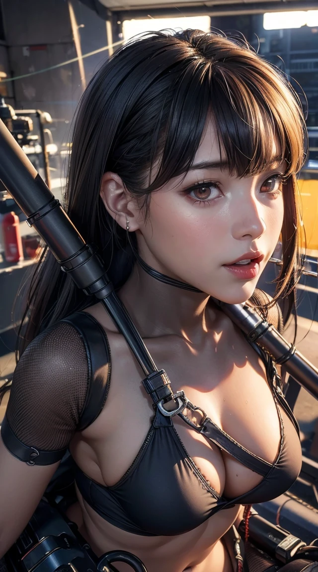1. Machine Girl,((Ultra-Realistic Details)), Portraiture, Global Illumination, Shadow, Octane Rendering, 8k, Ultra Sharp,Metal,Complex, Decorations detailed, Cool colors, More about Egypt, highly Complex details, Realistic Light, Trending on CGSociety, Glowing Eyes, To the camera, Neon Details, Mechanical limbs,Blood vessels connected to tubes,Mechanical vertebrae attached to the back,Cervical vertebrae mechanically attached to the neck,Sitting,Wires and cables connecting to the head