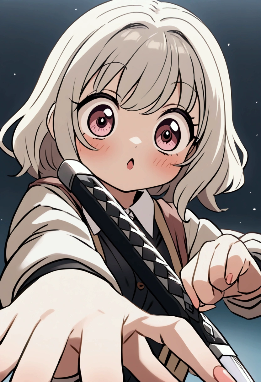 Cute anime girl, big , hashira, with katana, cool pose