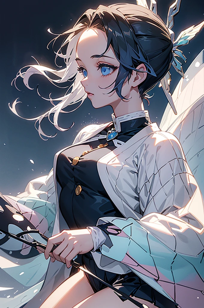 ((Highest quality)), ((Official Art)), ((masterpiece)), Fabric Shading, ((Very detailed)), alone, Full Color, (One girl, alone, bssm super outfit, Circlet, White leotard,,Blue sailor collar, No sleeve, Heart Brooch, mini skirt, White gloves, Hairstyle, Hair length , Detailed face, (whole body:1.1)), (Originally) (Highest quality, High resolution, Ice Skull:1.1), Ice Skull, Girl Style, thick body art, Detailed faceの特徴, Ice blue eyes, Glossy Lips, Long eyelashes, Porcelain-like skin, Blue and silver color scheme, Intricate skull design, Realistic texture, Vibrant colors, Elaborate Background, Mysterious atmosphere, Frozen Garden, Snow covered trees々, Glowing ice crystals, Surrealistic lighting, Fantasy elements