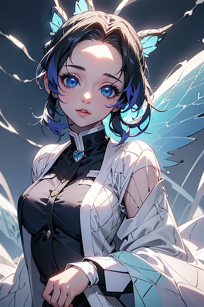 ((Highest quality)), ((Official Art)), ((masterpiece)), Fabric Shading, ((Very detailed)), alone, Full Color, (One girl, alone, bssm super outfit, Circlet, White leotard,,Blue sailor collar, No sleeve, Heart Brooch, mini skirt, White gloves, Hairstyle, Hair length , Detailed face, (whole body:1.1)), (Originally) (Highest quality, High resolution, Ice Skull:1.1), Ice Skull, Girl Style, thick body art, Detailed faceの特徴, Ice blue eyes, Glossy Lips, Long eyelashes, Porcelain-like skin, Blue and silver color scheme, Intricate skull design, Realistic texture, Vibrant colors, Elaborate Background, Mysterious atmosphere, Frozen Garden, Snow covered trees々, Glowing ice crystals, Surrealistic lighting, Fantasy elements