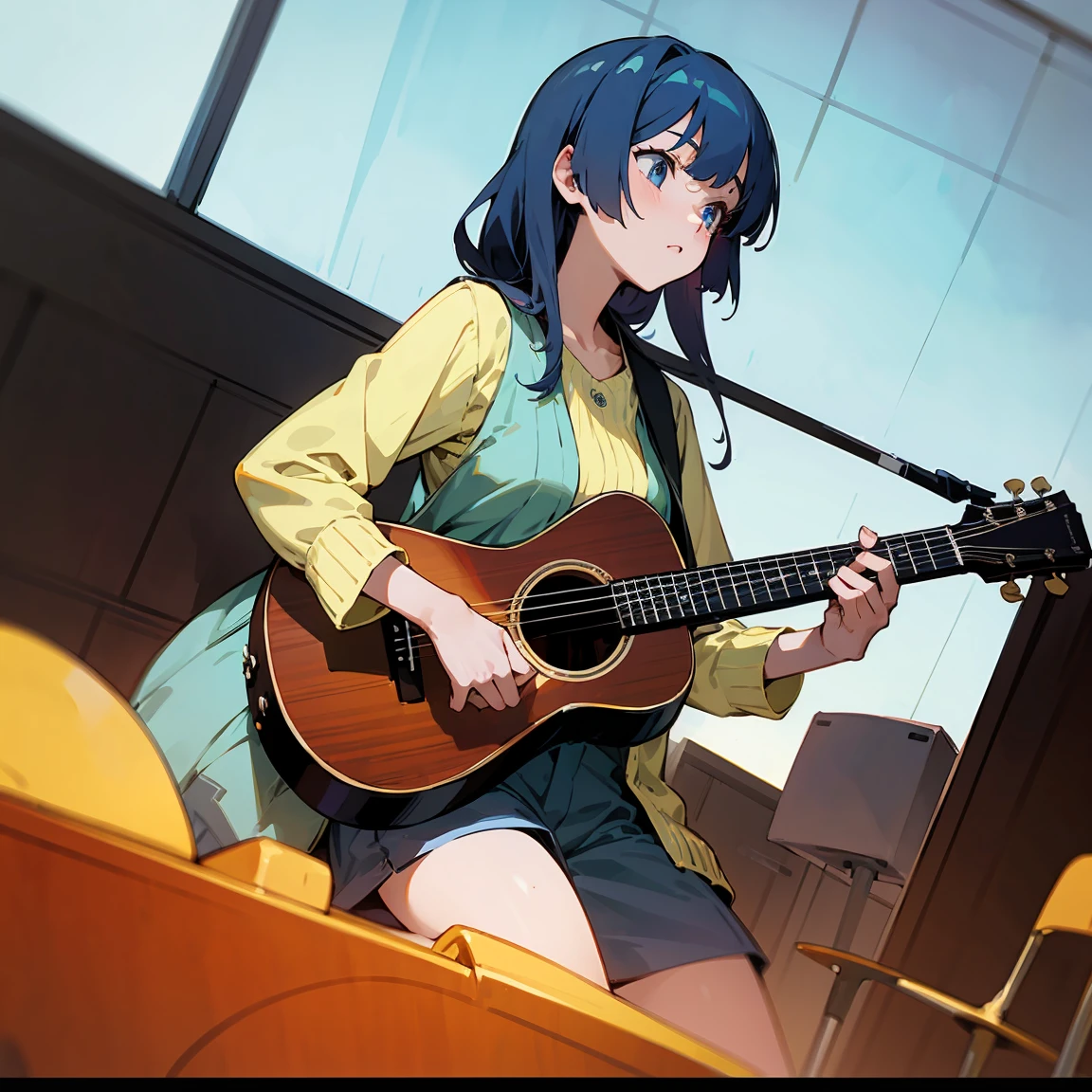 high quality、An illustration、anime、Acoustic guitar、