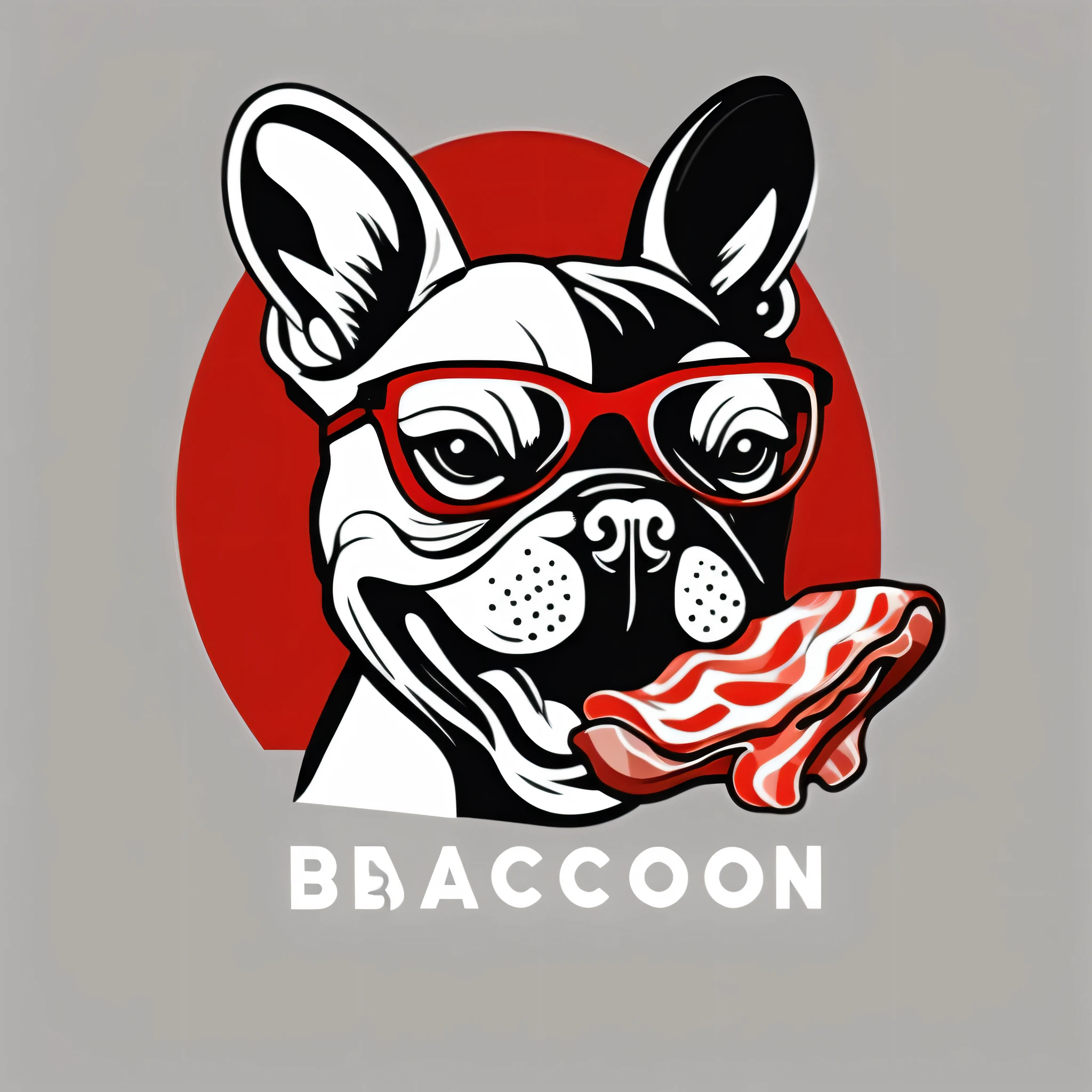a stylish logo of an apparel brand
The logo of a French bulldog licking bacon
White and black designs.
Bacon-only logo with a red design
Pretty cool
chic and modern design
Stylish design
White background