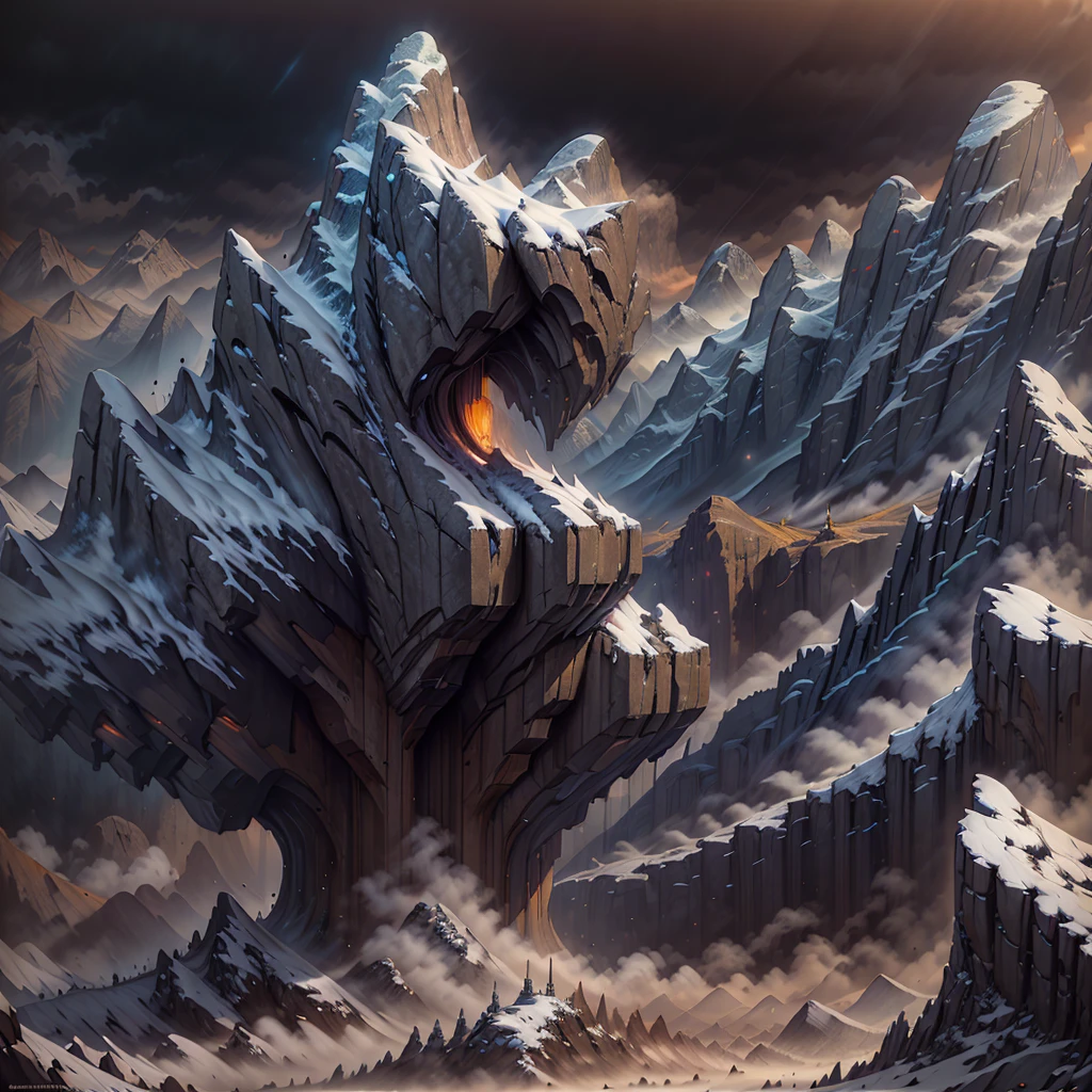 A man controlling the thunder, dark sky, high altitude mountain, early morning, highly detailed, 8k, photorealistic, dramatic lighting, cinematic, fantasy, matte painting, concept art, warm colors, fog, beautiful landscape