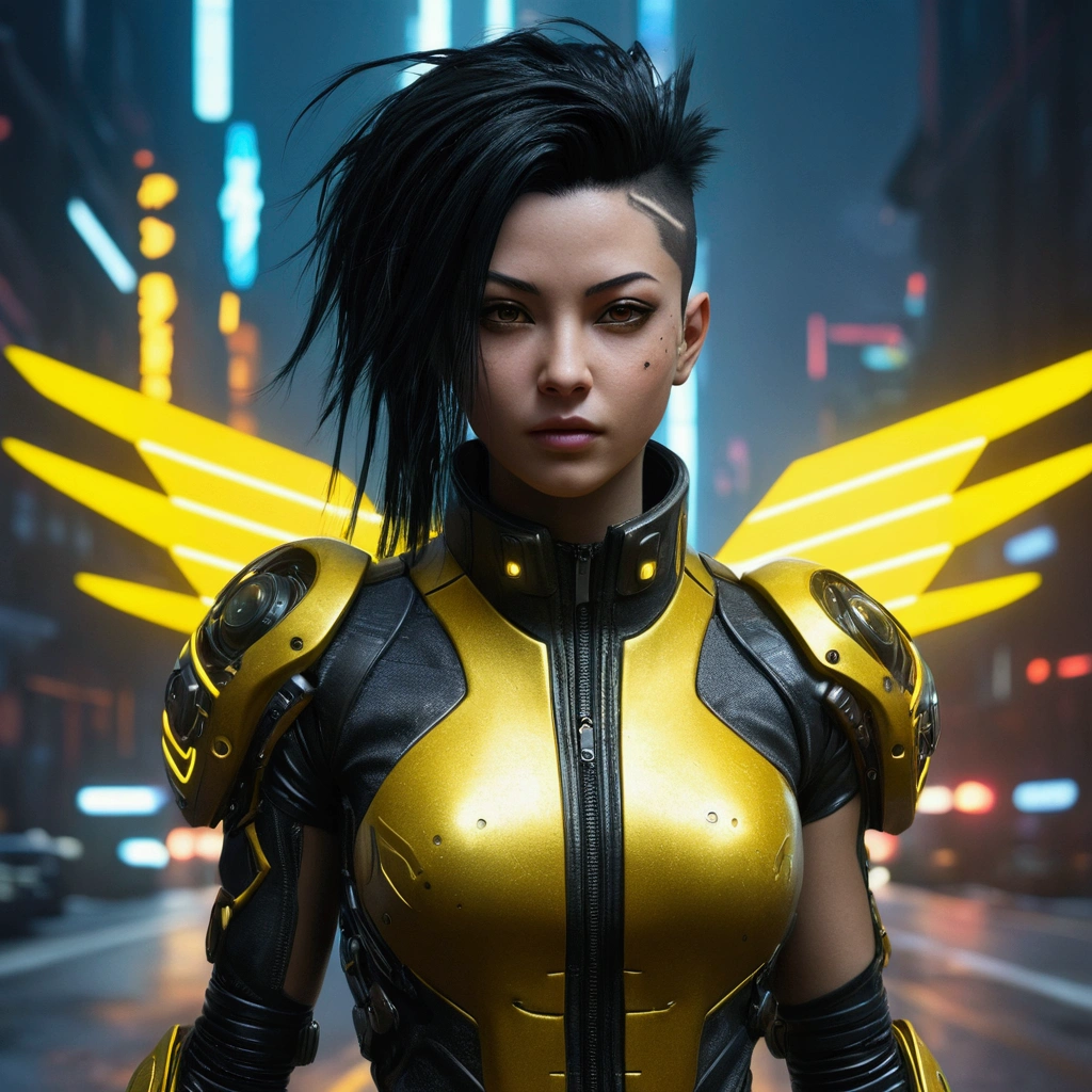 Anthill in space (ultra-Detailed Background, Detailed Background), absurdists, High resolution, Super detailed, Very detailed, One girl(yellow cyber punk speed tactical suit:1) (1 Female) Dark Theme :: Focus on close-up face, Serious face, Civetik songs, :: Medium Black Hair, Thick thighs :: ultra realistic futuristic speedster scifi cyber punk athletic woman, Iris, ((Runs down the middle of the road emitting yellow rays, cyber punk, Shadowrun, scifi high tech cyber punk)) :: cool cyber punk yellow speed combat suit :: Natural light :: bokeh :: 8k :: Highest quality :: masterpiece :: Very detailed:1.5