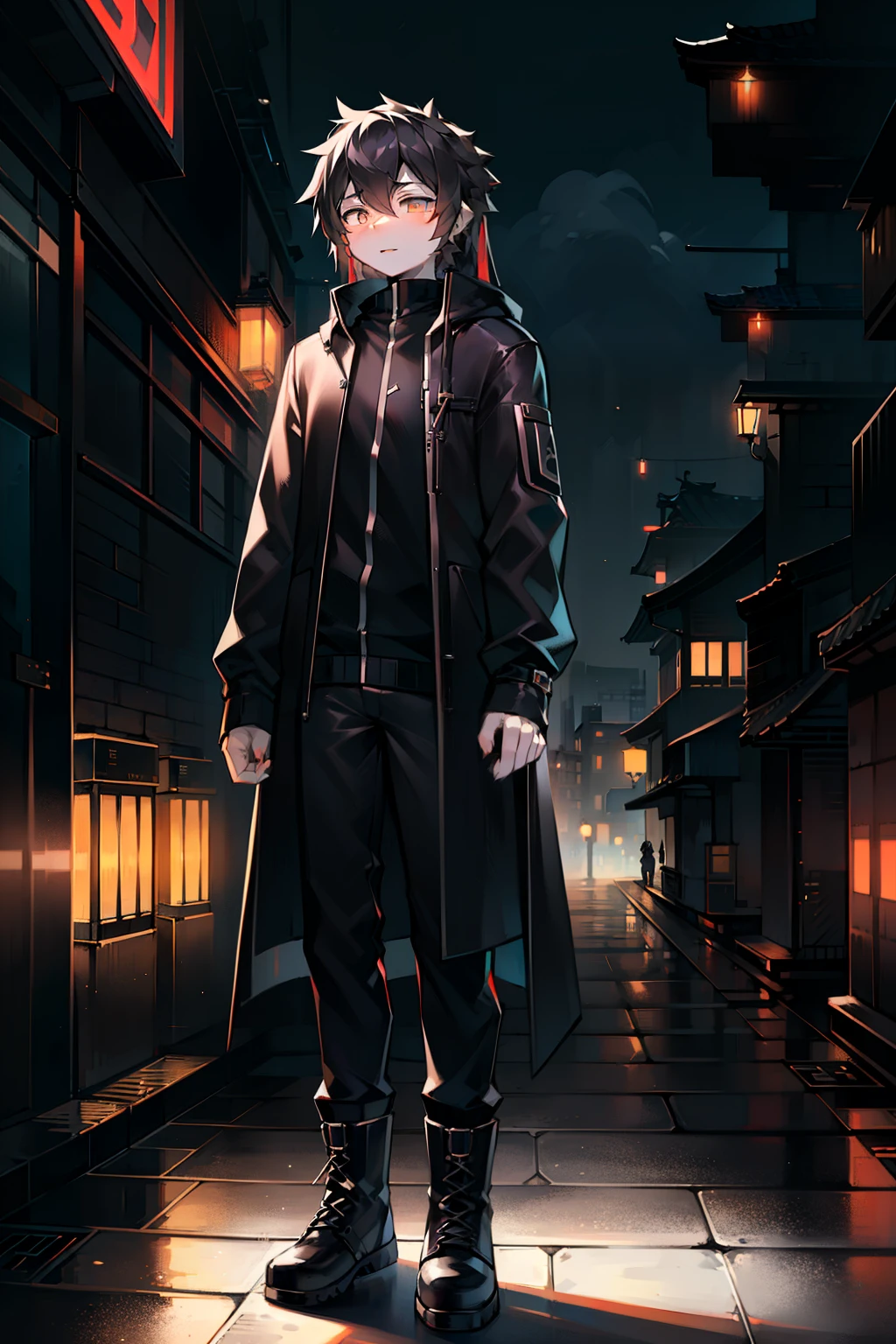1 Boy,Maximum+beautiful+meticulous_Face,Maximum+beautiful+meticulous_Eye,Upper part of the body,Cyberpunk Background,sketch,Solid Color,A man wearing a black shirt and black hooded jacket,Simple style,穿着Casual Wear装,boots,Milk and black style,黑色Eye影现代时尚连帽外套,Casual modern clothing,inspiration , Japanese cartoons,Black clothes, Coat jacket, Neutral tones, Black and white color scheme, Casual Wear, 可怕的Face,, 18 years old, Adult faces, Long hair, ((Black Hair)),Highlights for different hair types