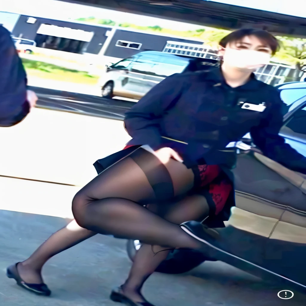 Take off your skirt。Black Pantyhose。Red lace shorts。