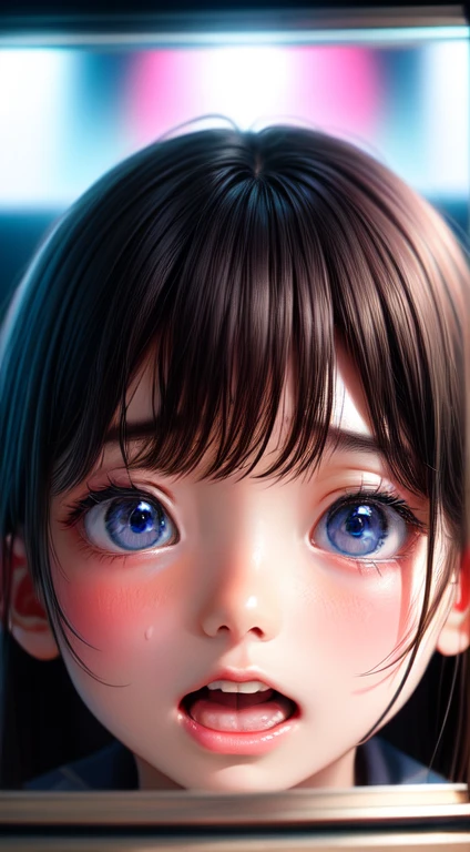 High resolution, Highest quality, super high quality, Very detailed, Cinema Lighting、living room、uniform、Embarrassing、Sweaty、Sweat、Eyes from below、Girl seen from the floor、Low Angle、 See through、Close ~ eyes、Open your mouth