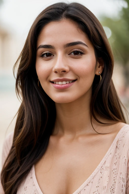 Face of Latin woman 22 years old brunette hyper realistic , high quality , 8k