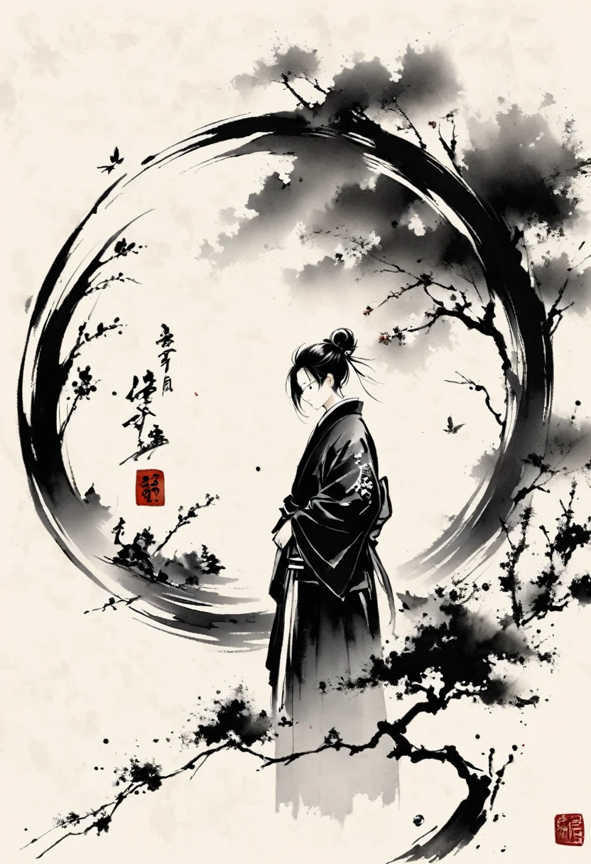 Poems and distances,Ink Painting,Lots of white space,Zen,