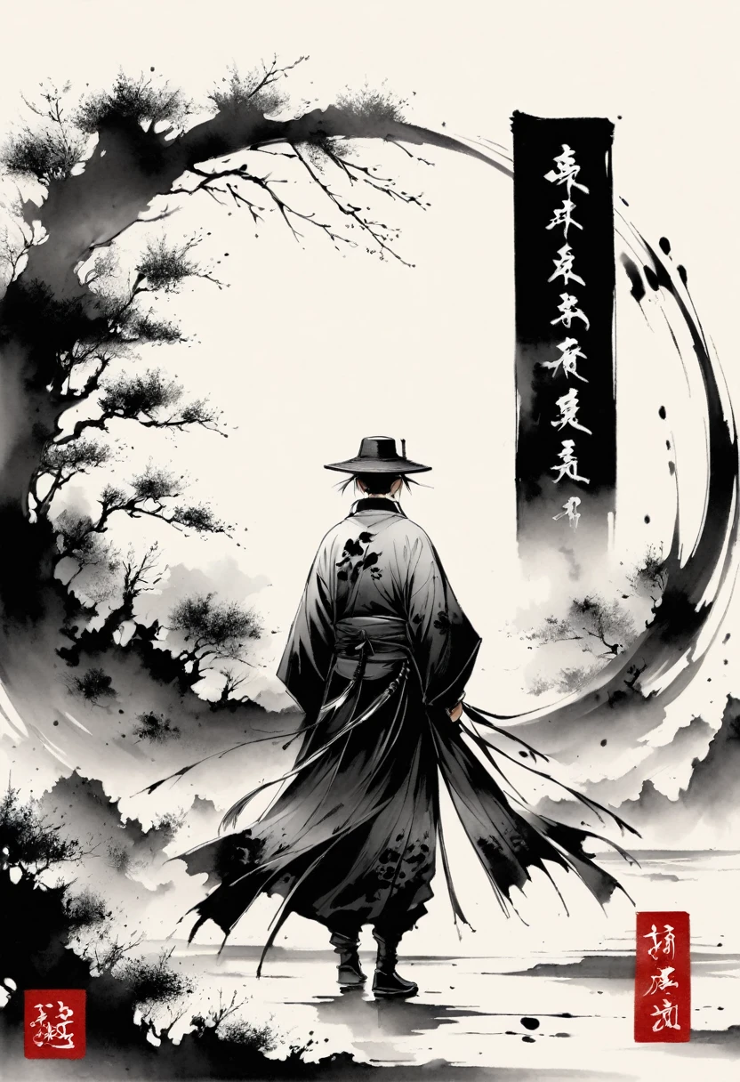 Poems and distances,Ink Painting,Lots of white space,Zen,