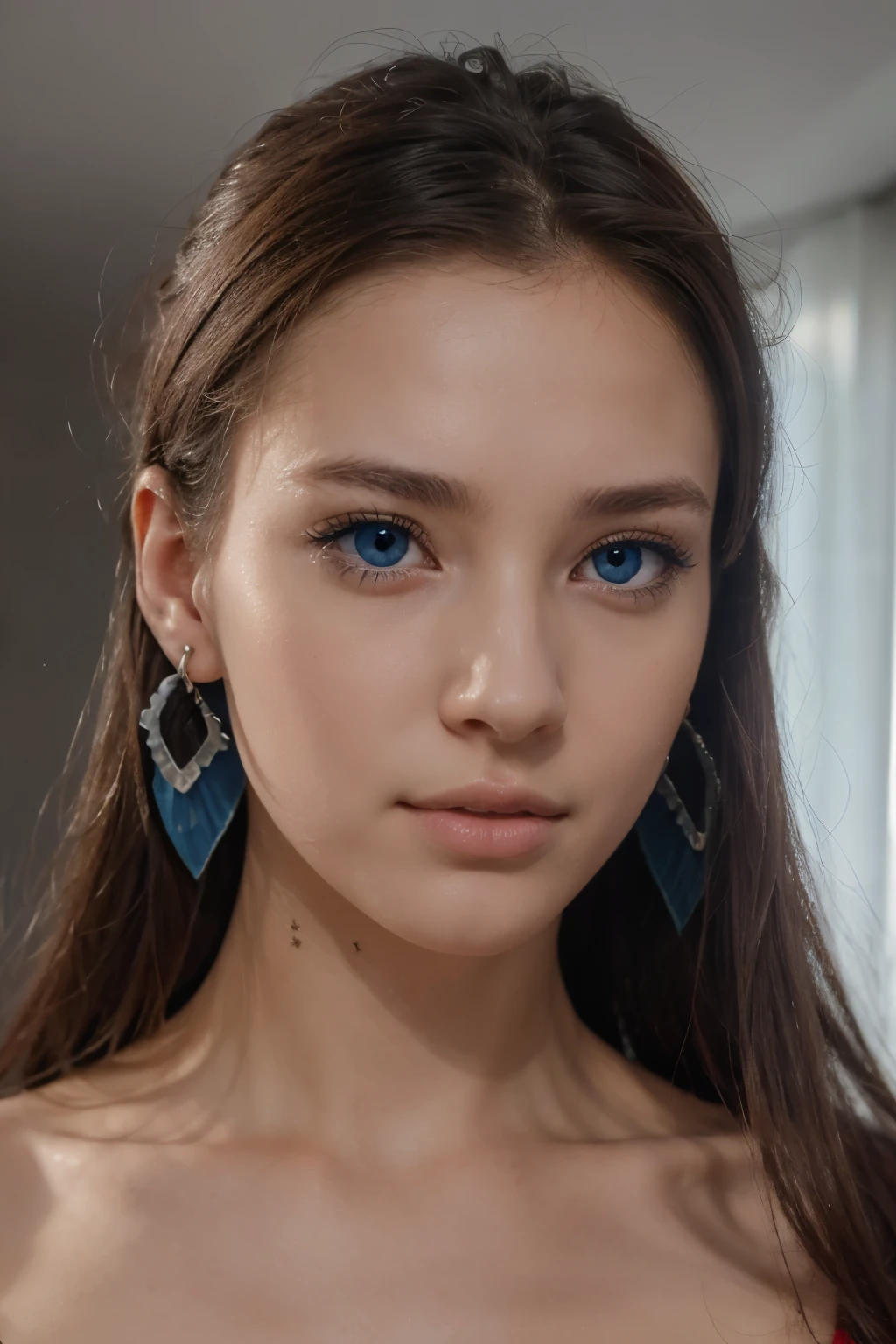 1 fille, solo, High resolution, Longhaire, Regardant le spectateur, , opened mouth, blue eye, Earrings, High resolution, Anatomie correcte, Best Quality, Oreilles Pointues et Longues, Regard Fixe, 