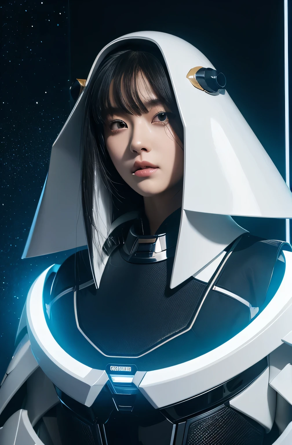A man in futuristic clothing、Wearing a futuristic helmet、Woman holding futuristic sword, Popular on cgstation, Popular on cgstation content, Portrait of the Knights of the Zodiac, Cute robot girl, Perfect robot girl, Portrait anime space cadet girl, Pretty girl robot, Girl in mecha network armor, Game CG, cgsociety and fenghua zhong, Beautiful priestess