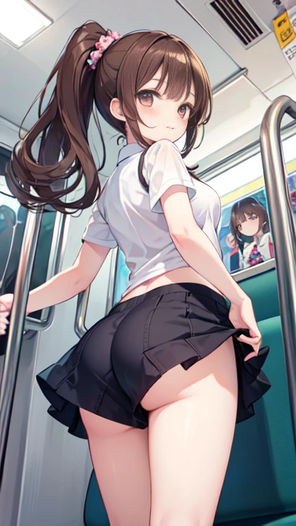 Illustration of a cute and innocent Japanese college student with long black hair and a big ass、A 160cm tall college girl with a well-developed big ass facing me. Her soft, springy, and juicy ass undulates. She is naked and lying on her stomach on the train seat, and her ass is tortured until she cries.