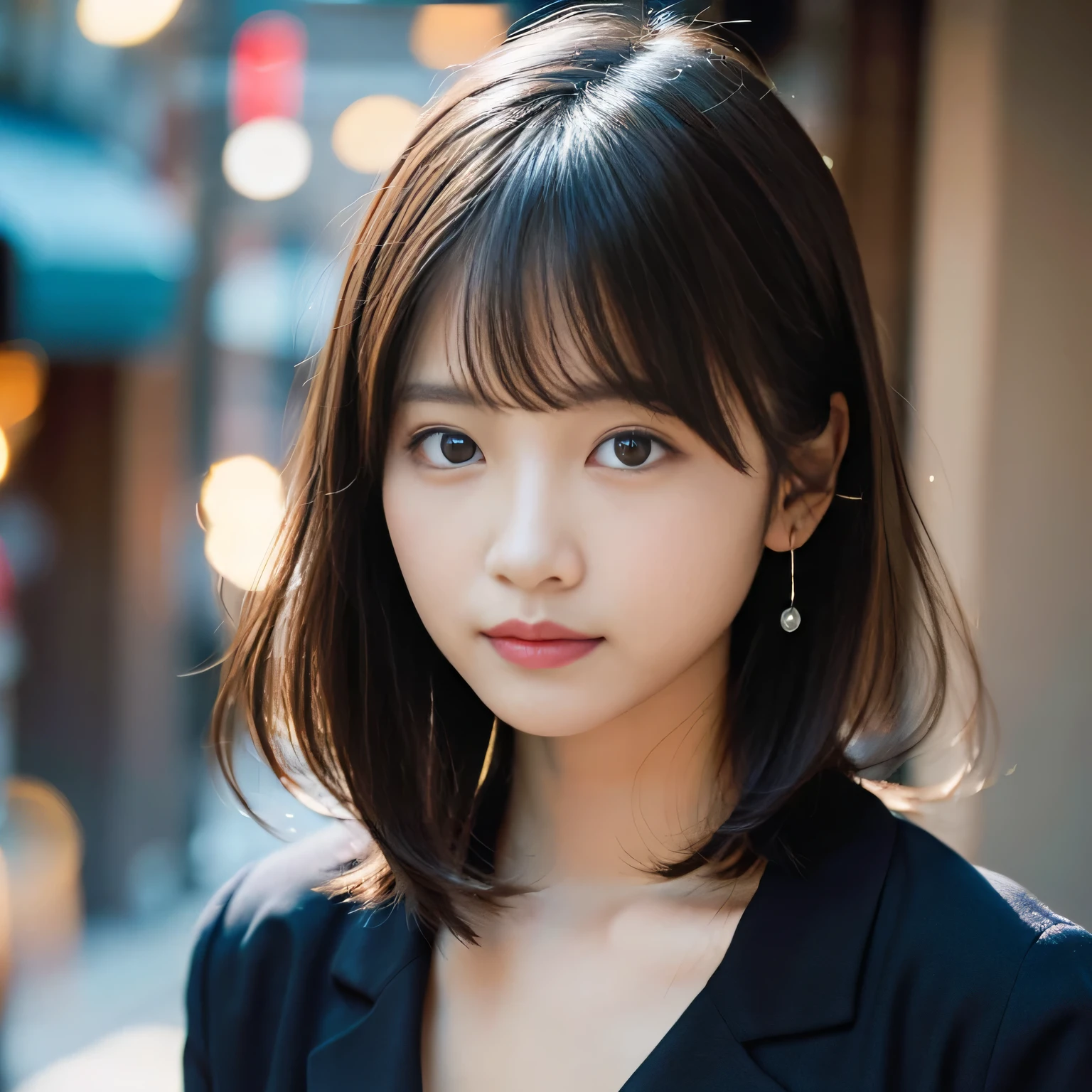 (8k、RAW Photos、Highest quality、Masseter muscle area:1.2)、Ultra-detailed、Ultra-high resolution、(Realistic、Realistic photos:1.37)、Portrait、High-resolution RAW color photos、Professional photography、hVery detailed and beautiful、Very detailed、8K Image Wallpapers、Incredibly detailed、Large file size、Official Art、HVery detailed CG Unity 8k wallpapers、Very detailed美しさ、Very detailed顔、Very detailed目、Very detailed skin、Very detailed指、hVery detailed nose、Very detailed mouth、Perfect Anatomy、Detailed Background、Detailed clothing、1 beauty、30th Generation:1.4、Nogizaka、Realistic body、、White skin、Glowing Skin、The body is slim、Handsome body、Black-haired、short hair、(Blunt bangs: 1.2)、A shy smile、cute、cute faces、A vivid face、Delicate eyes、Source Order、See through、Earrings、Looking into the camera、Cowboy Shot、Positive、Standing posture、Dynamic Lighting、Mid-breasted、Beautiful feet、Upper body:1.3、gravure、Full Body Shot、Fashionable clothes