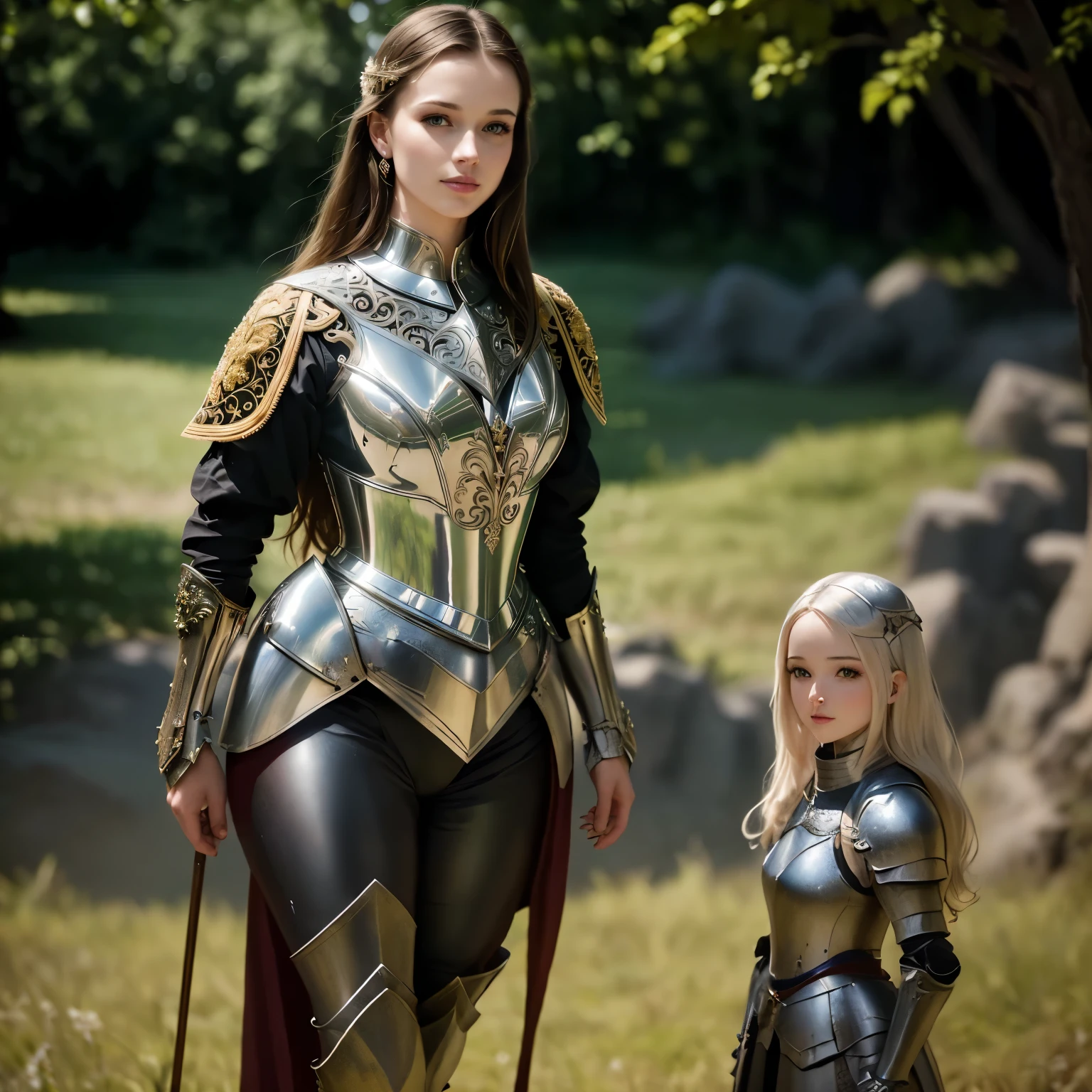 arafed woman in a shiny armor posing for a picture, girl in knight armor, beautiful female knight, of a beautiful female knight, dove cameron in a knight armor, wearing fantasy armor, beautiful armor, wearing shiny breastplate, gorgeous female paladin, stunning armor, as a medieval fantasy character, armor girl, very stylish fantasy armor, in a regal armor