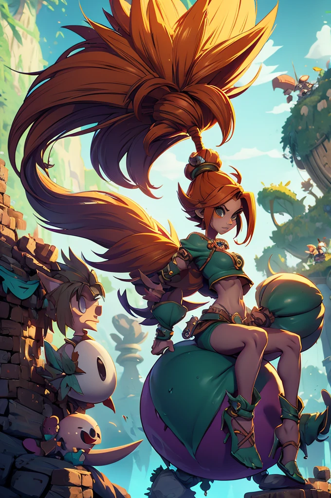 Rayman Legends style tree, character estilo art rayman legends, girl and boy, fully body, Giant Accessories,Giant Monster, sensuality