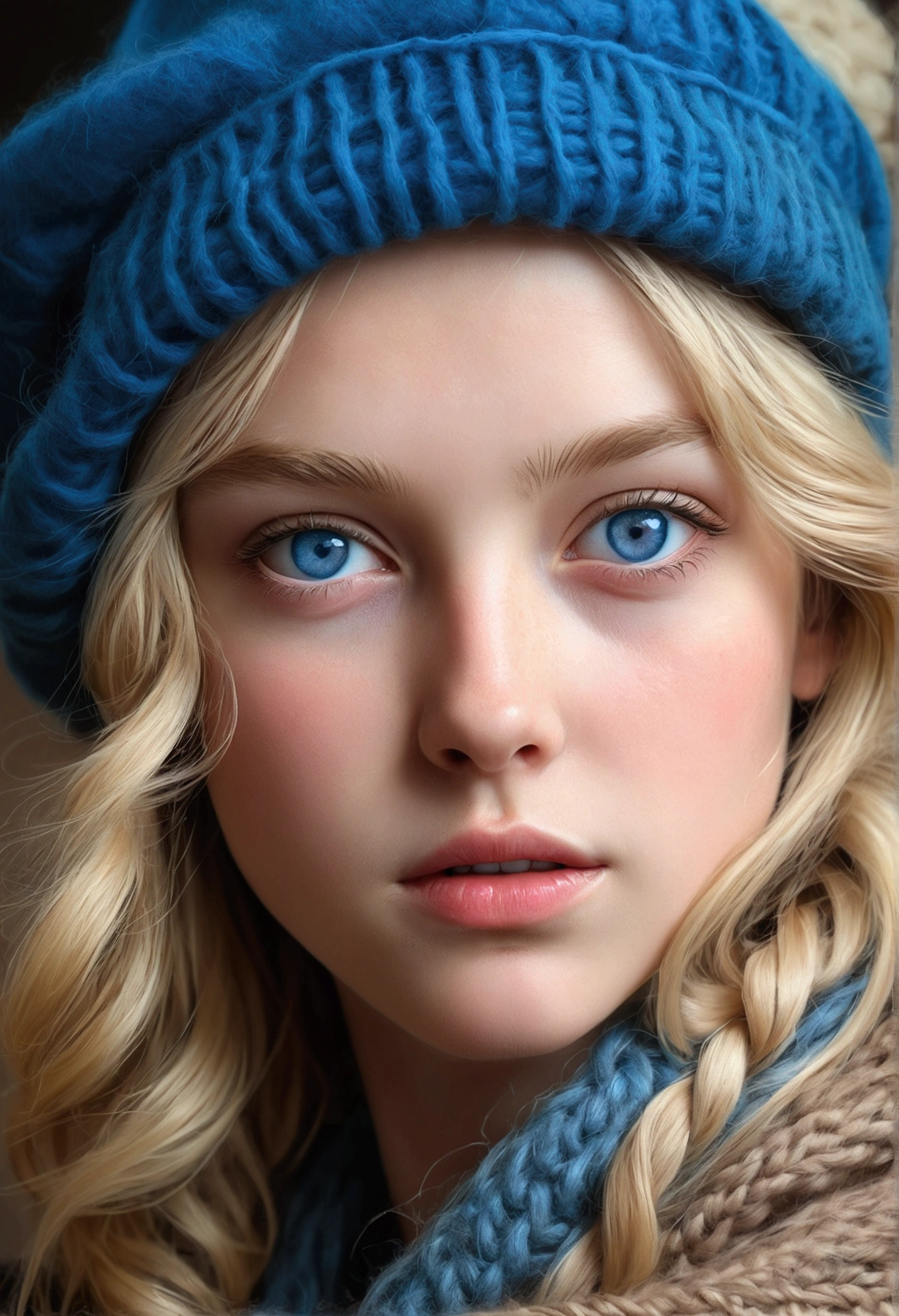 (The best quality,girlish:1.2,age girl,beautiful blue eyes,blond hair,with wool hat,Posing,in front of the camera),ultra detailed,(realist,fotorrealist,fotorrealist:1.37),illustration, vibrant colors,soft lighting her mastrubating