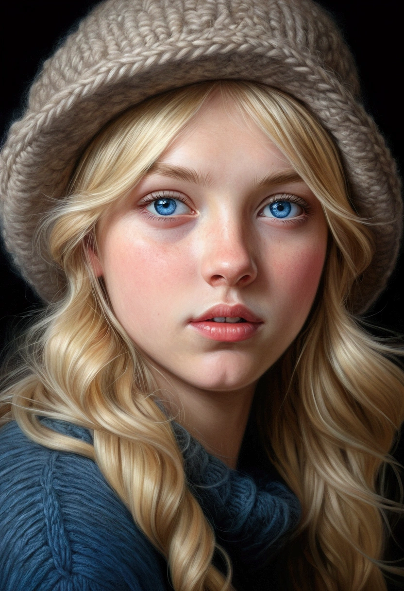 (The best quality,girlish:1.2,Teenage girl,beautiful blue eyes,blond hair,with wool hat,Posing,in front of the camera),ultra detailed,(realist,fotorrealist,fotorrealist:1.37),illustration, vibrant colors,soft lighting her mastrubating