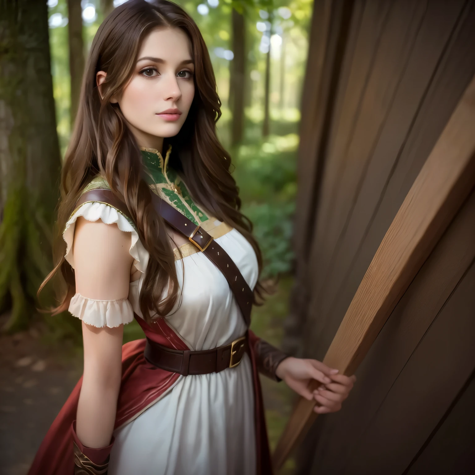 arafed woman in a white dress with a brown belt, beautiful maiden, very beautiful elven top model, elf long weaving brown hair, ukrainian girl, beautiful wood elf, anna nikonova aka newmilky, as a medieval fantasy character, very beautiful young woman, young beautiful amouranth, a beautiful young woman, beautiful elven princess, beautiful young girl