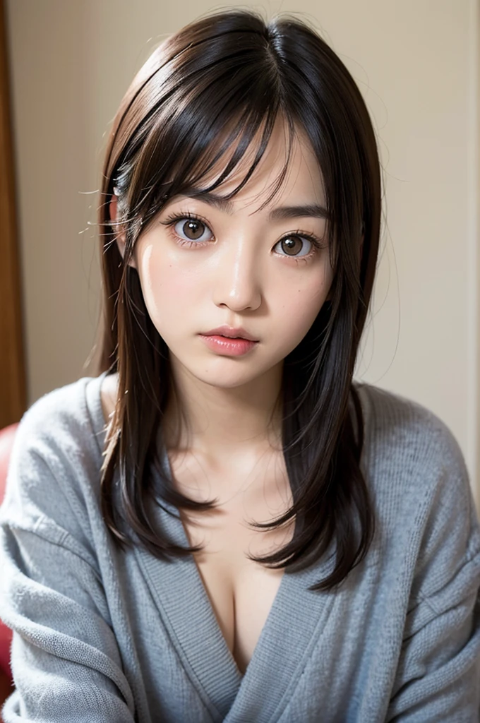 Japanese girl, white skin, dark hair, wearing a Japanese , big eyes, oval face, beautiful high nose.