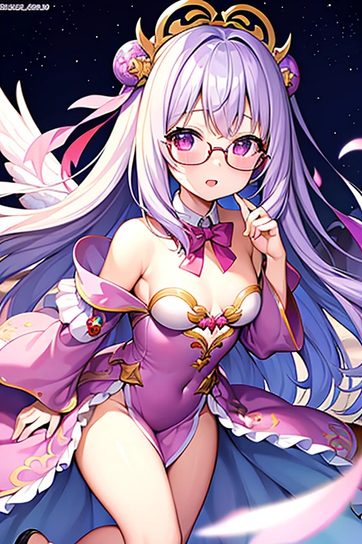 ((Highest quality)), ((masterpiece)), (detailed), 、Purple pink robe、、Glasses、Angel Girl、universe、Grey Hair、Have a thick dictionary、Small breasts