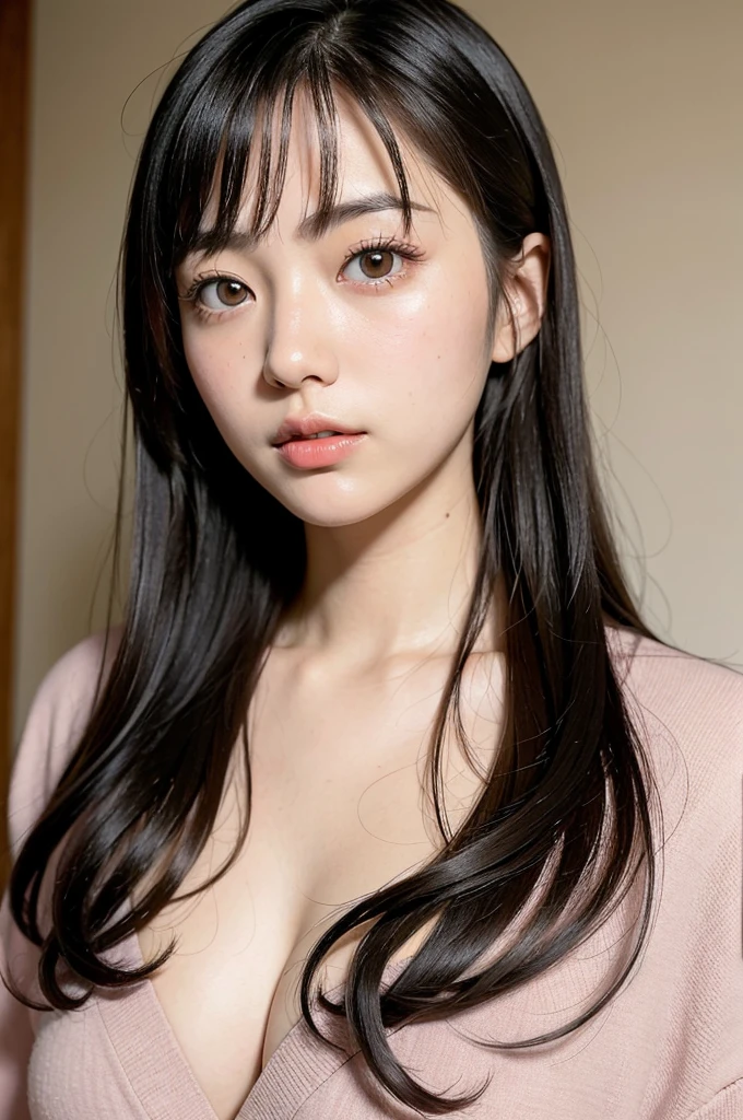 Japanese girl, white skin, dark hair, wearing a Japanese , big eyes, oval face, beautiful high nose.