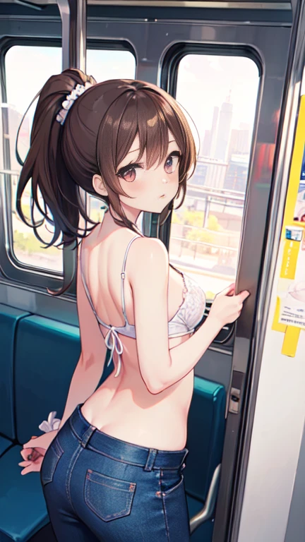 NSFW ４ｋqulity, top-quality, Misaka_mikoto, Brown-eyed, Short_hair, Ultra-small_Breast,）On a train　Blue lingerie　１4age　sexypose　Bewitching　Break white bra for heavy sweating、Pink bra、Blue bra、Green bra、Greybra、Light grey bra、 Striped bra、Polka Dot Bra、Plaid bra、Cute bra、Kids Bra、Sportsbra、Camisole、Cotton panties, flat chest, half striped, short girls, loli, sweating, wet, kid, child, goo, slime, petite, small girls, surrounded by people, many people, groups surrounding, hands, touching, feeling, crying, hands touching, grabbing shirt, grabbing pants, grabbing arm, forced stripping, loose bra, oversized bra, children playing, children touching, kids playing, kids touching