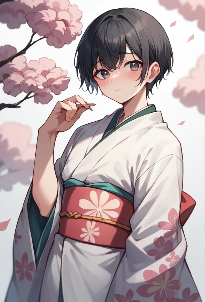 (masterpiece),(Highest quality),sexy,kimono,Black Hair,short hair,Bangs,Crossdresser,cute,blush,Watery eye,